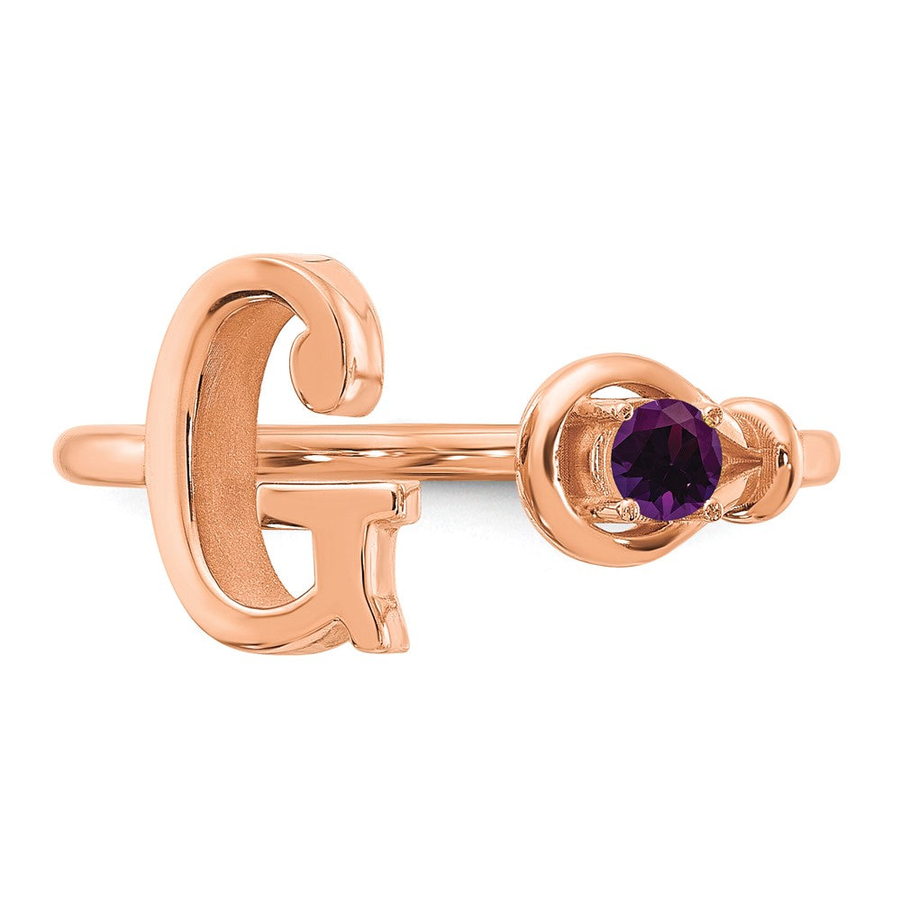 10k Rose Gold Letter G with Birthstone Ring