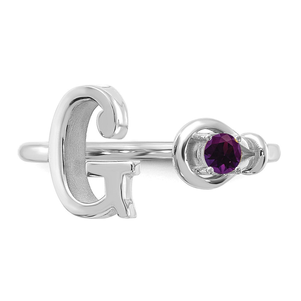Sterling Silver/Rhodium-plated Letter G with Birthstone Ring