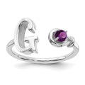 Sterling Silver/Rhodium-plated Letter G with Birthstone Ring