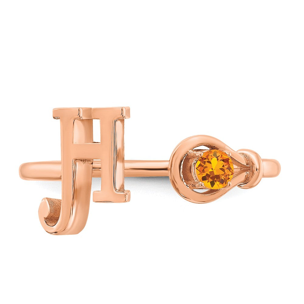 10K Rose Gold Letter H with Birthstone Ring