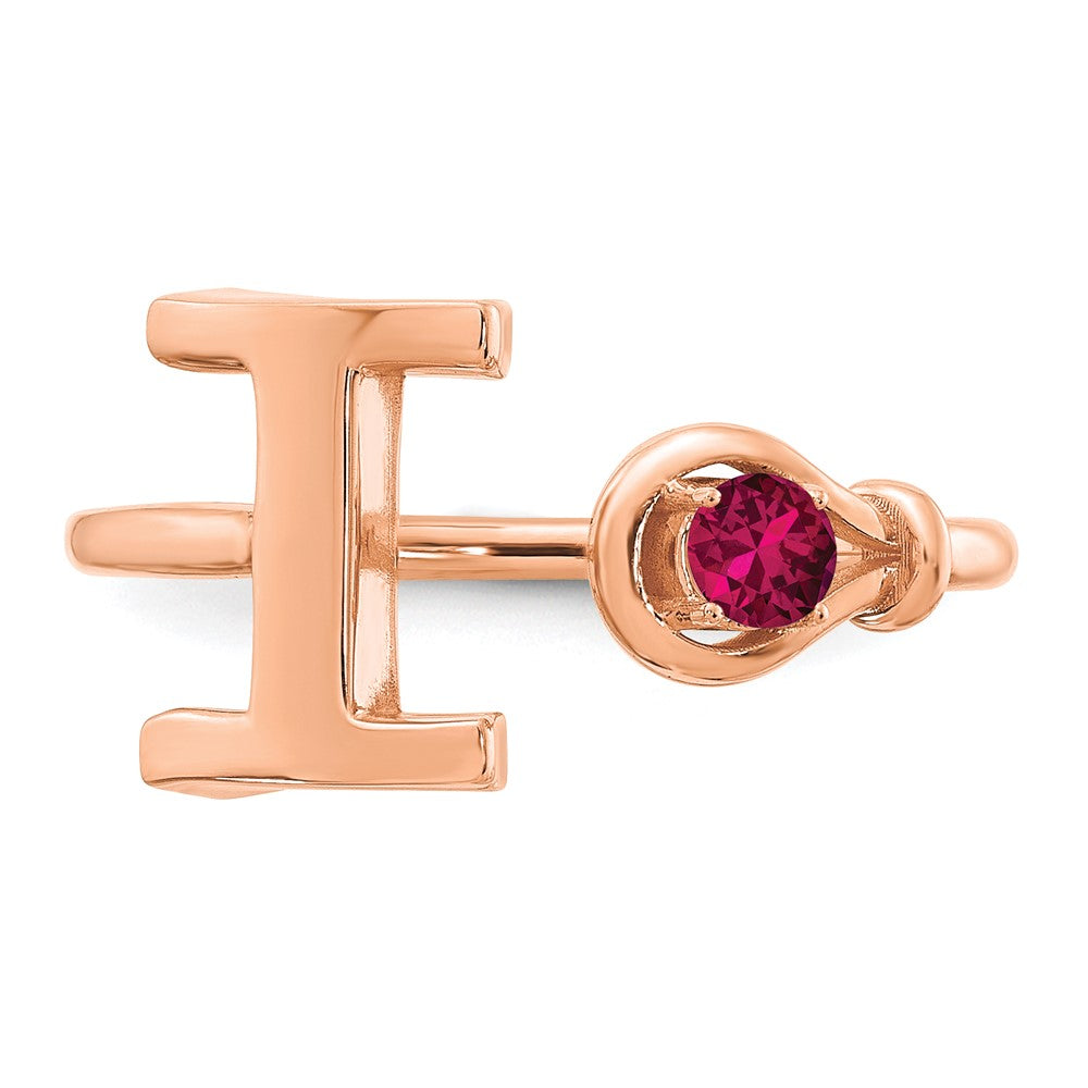 10K Rose Gold Letter I with Birthstone Ring