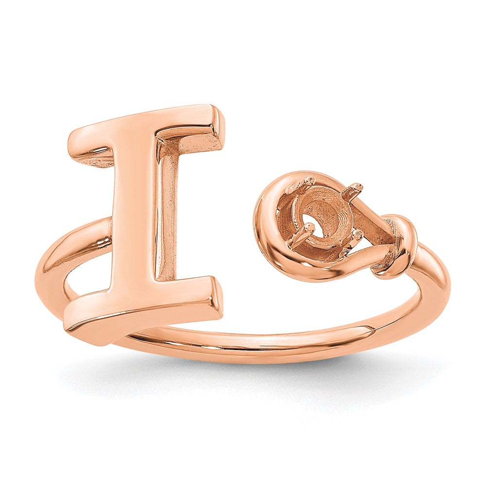 Sterling Silver/Rose-plated Letter I with Birthstone Ring