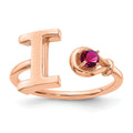 10K Rose Gold Letter I with Birthstone Ring