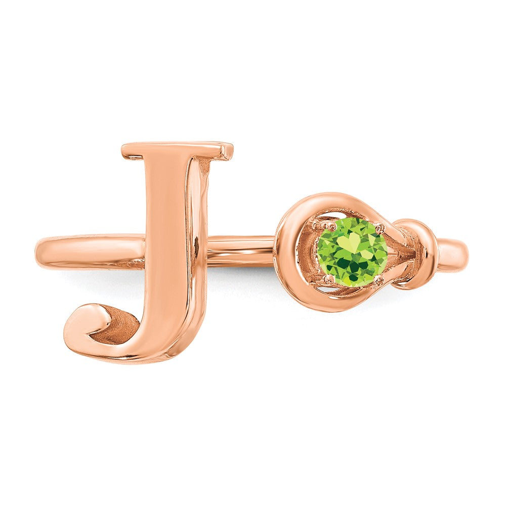 Sterling Silver/Rose-plated Letter J with Birthstone Ring
