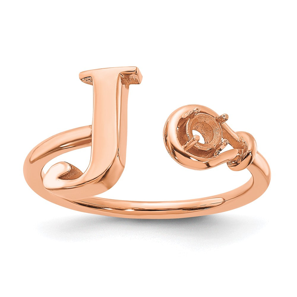 Sterling Silver/Rose-plated Letter J with Birthstone Ring