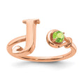 Sterling Silver/Rose-plated Letter J with Birthstone Ring