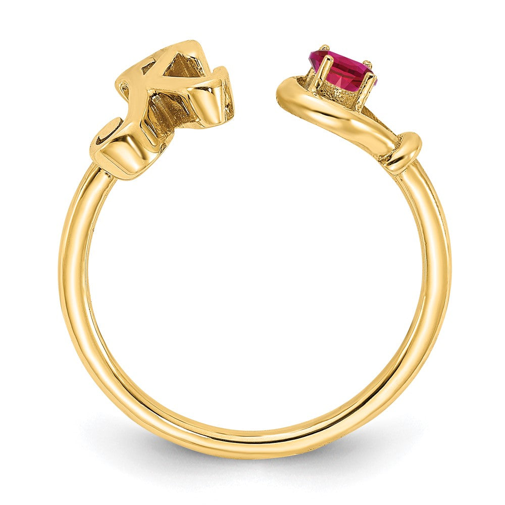 Sterling Silver/Gold-plated Letter K with Birthstone Ring