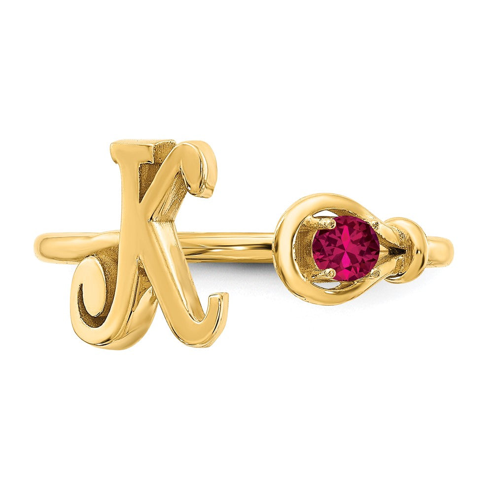 Sterling Silver/Gold-plated Letter K with Birthstone Ring