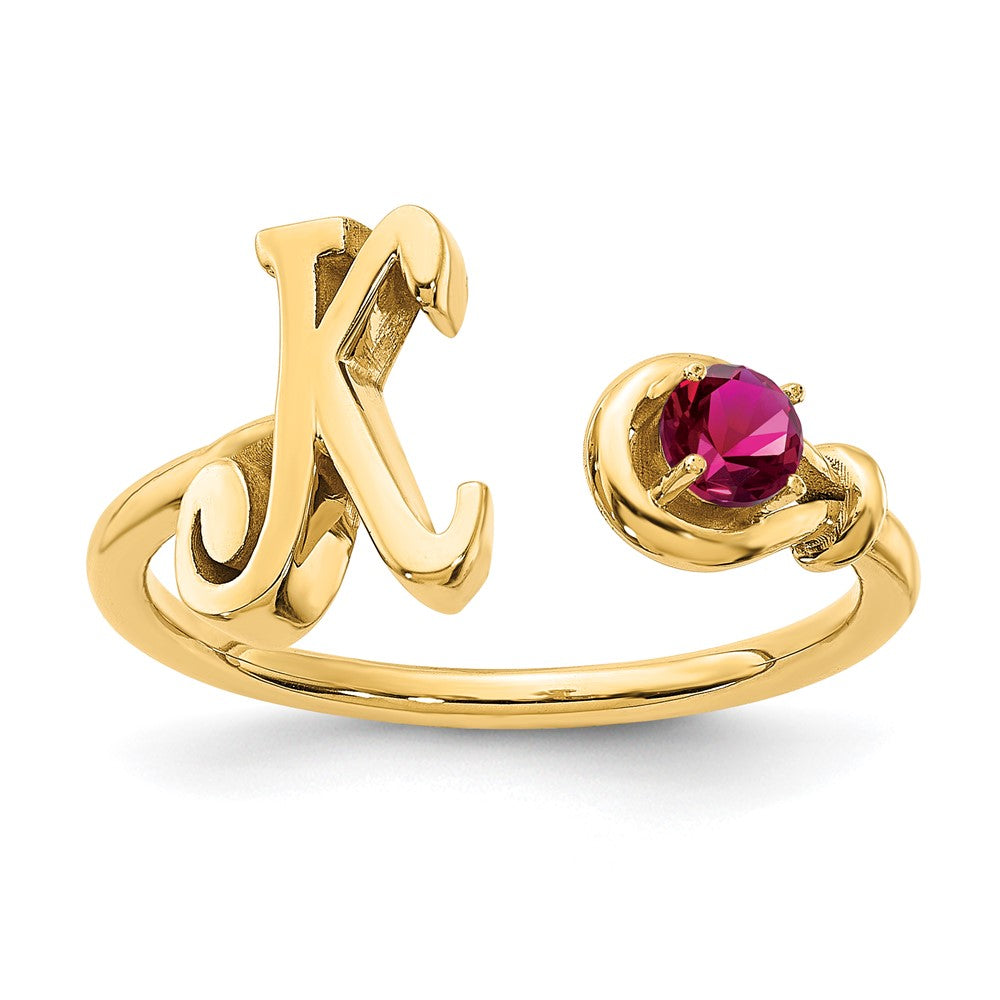 Sterling Silver/Gold-plated Letter K with Birthstone Ring