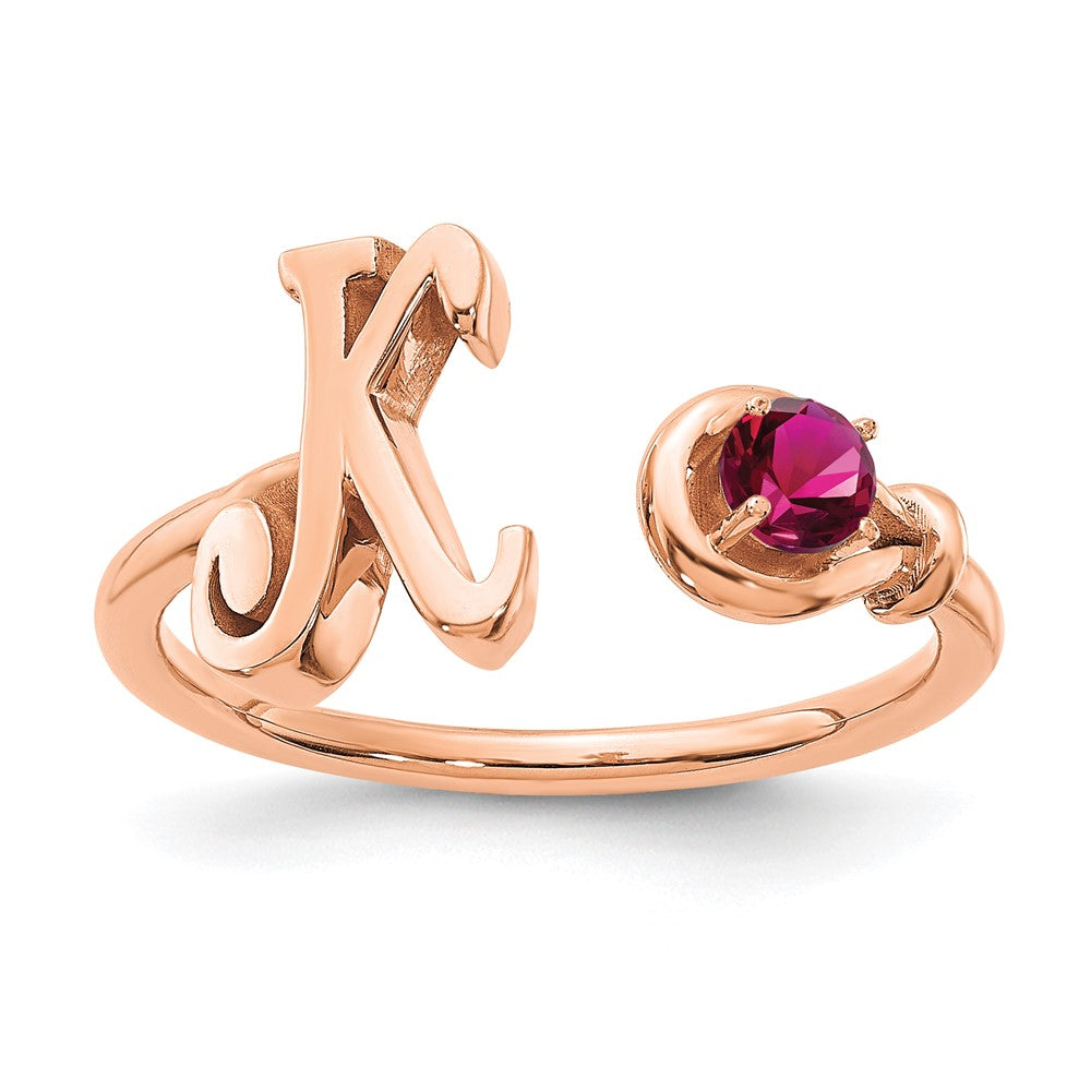 Sterling Silver/Rose-plated Letter K with Birthstone Ring