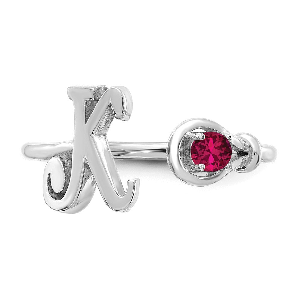 Sterling Silver/Rhodium-plated Letter K with Birthstone Ring