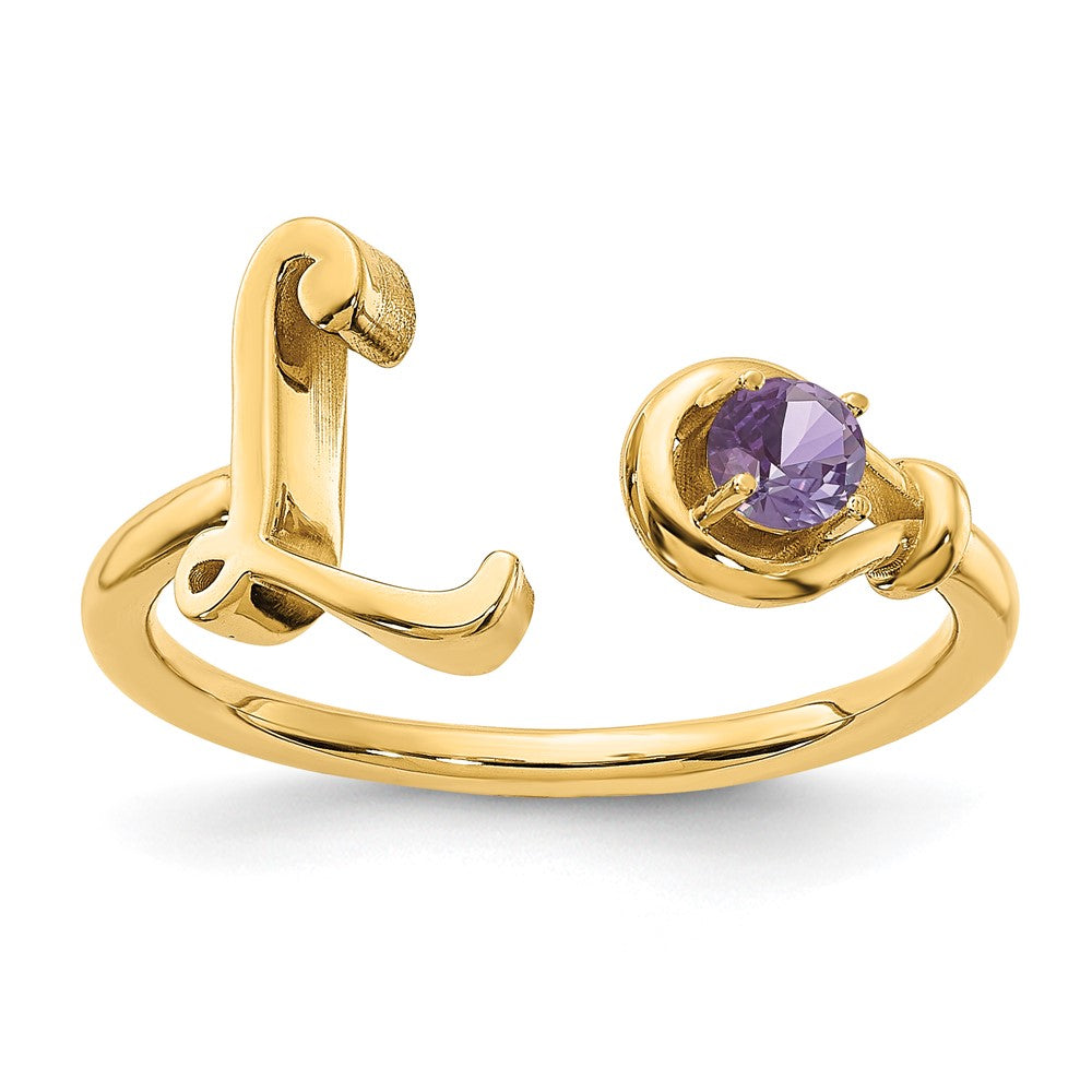 14KY Letter L with Birthstone Ring