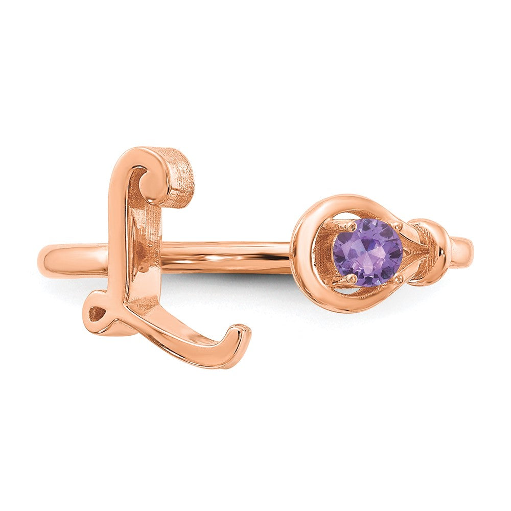Sterling Silver/Rose-plated Letter L with Birthstone Ring