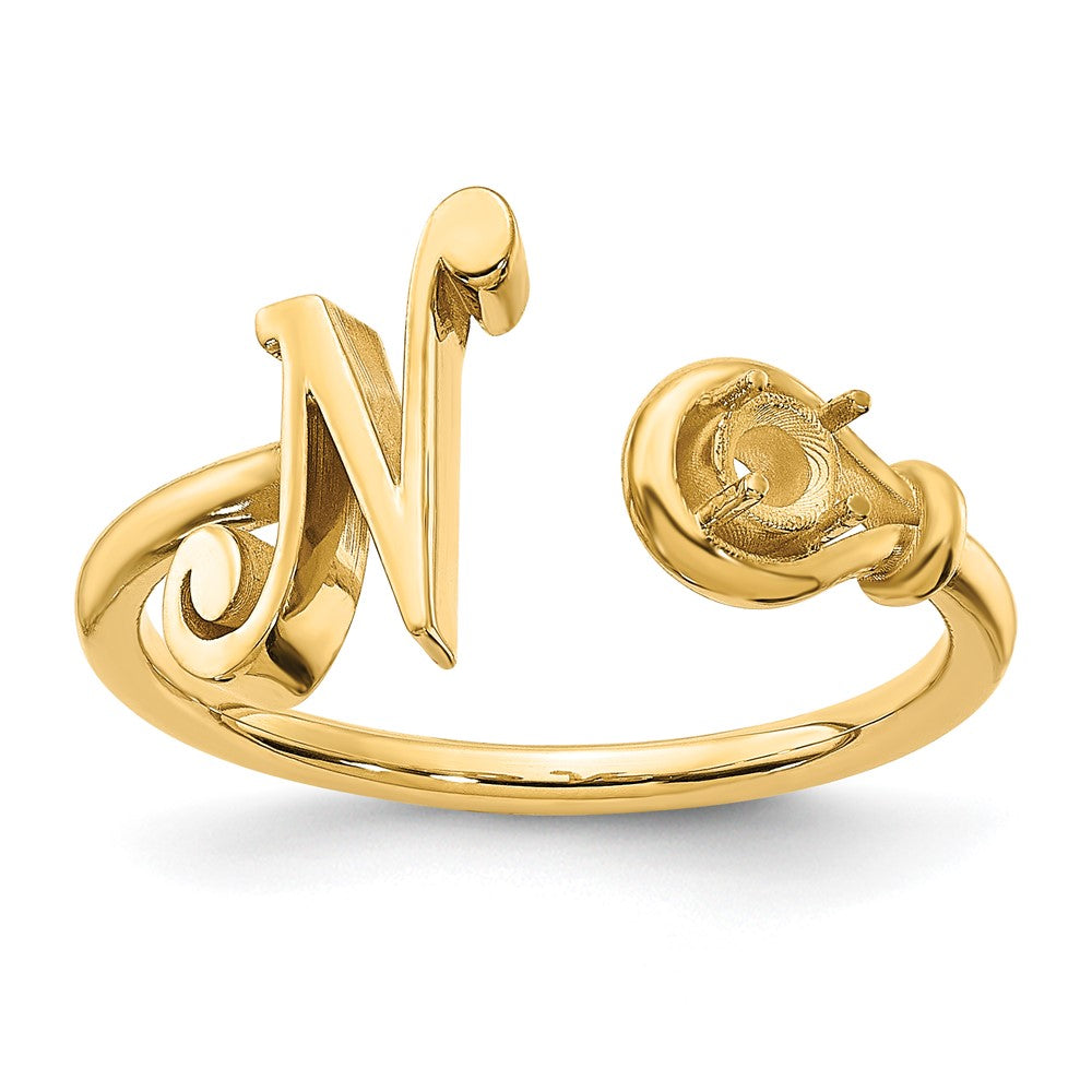 14KY Letter N with Birthstone Ring