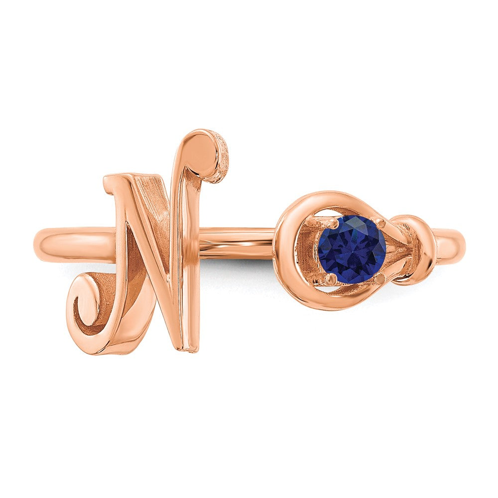 Sterling Silver/Rose-plated Letter N with Birthstone Ring