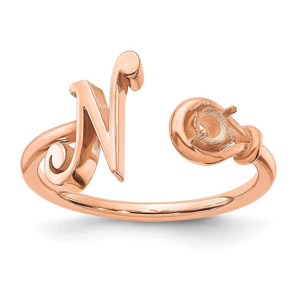 Sterling Silver/Rose-plated Letter N with Birthstone Ring