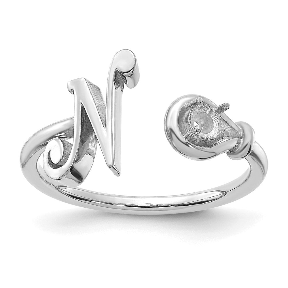 Sterling Silver/Rhodium-plated Letter N with Birthstone Ring