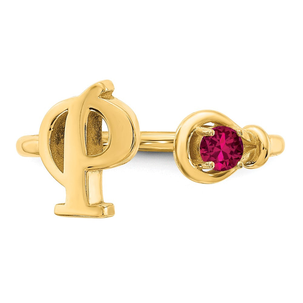 Sterling Silver/Gold-plated Letter P with Birthstone Ring