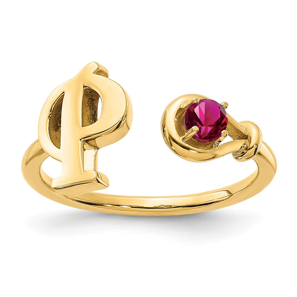 Sterling Silver/Gold-plated Letter P with Birthstone Ring