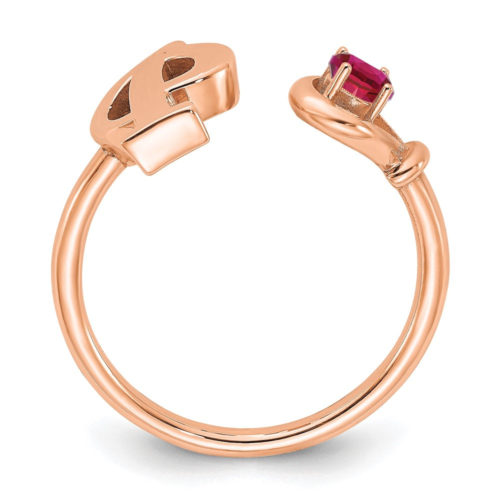 10K Rose Gold Letter P with Birthstone Ring