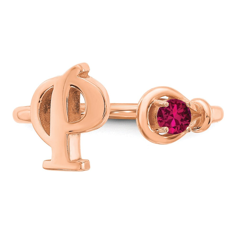10K Rose Gold Letter P with Birthstone Ring