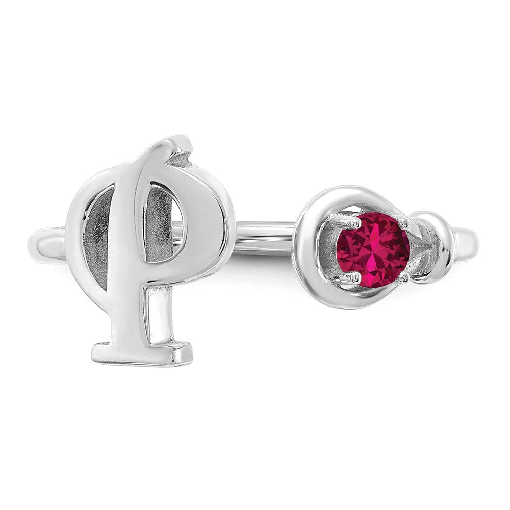Sterling Silver/Rhodium-plated Letter P with Birthstone Ring