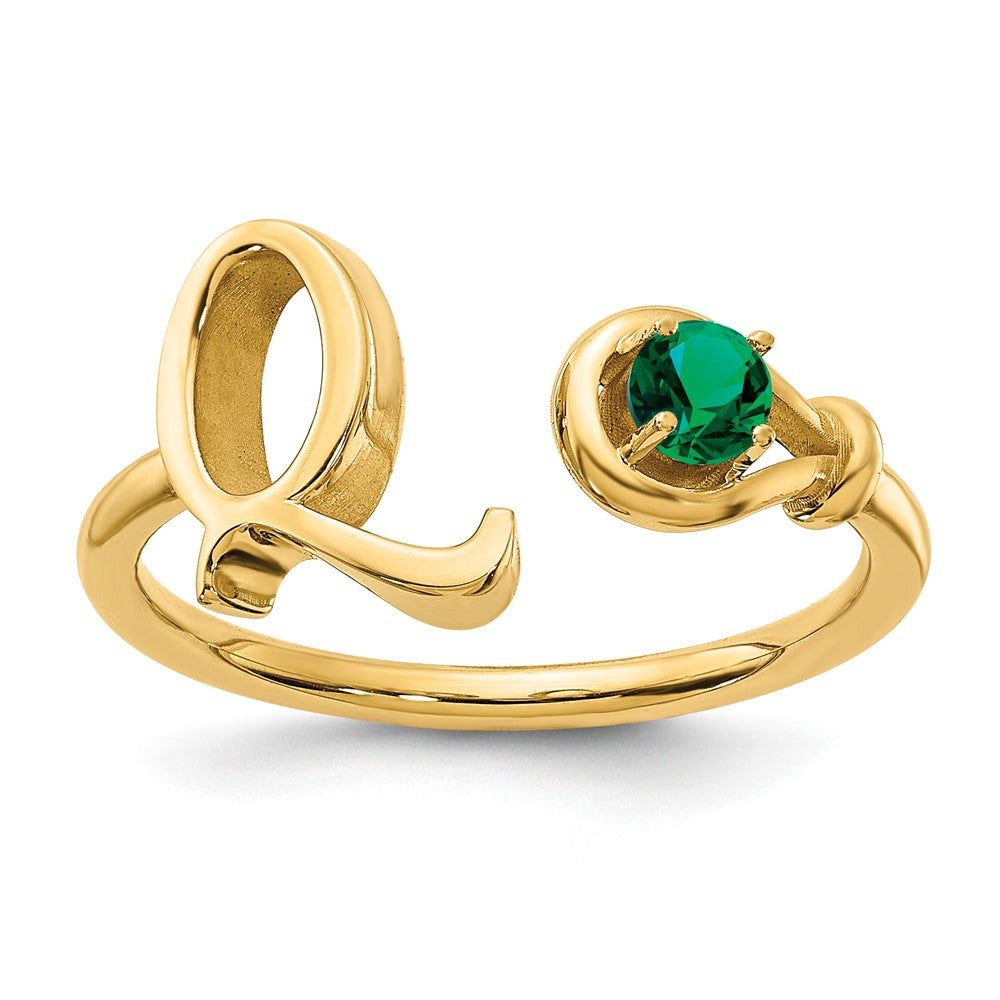 Sterling Silver/Gold-plated Letter Q with Birthstone Ring