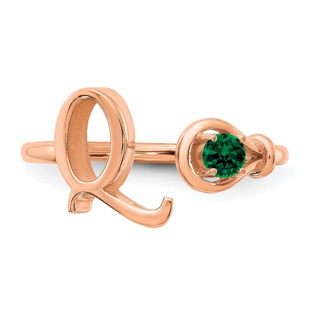 Sterling Silver/Rose-plated Letter Q with Birthstone Ring