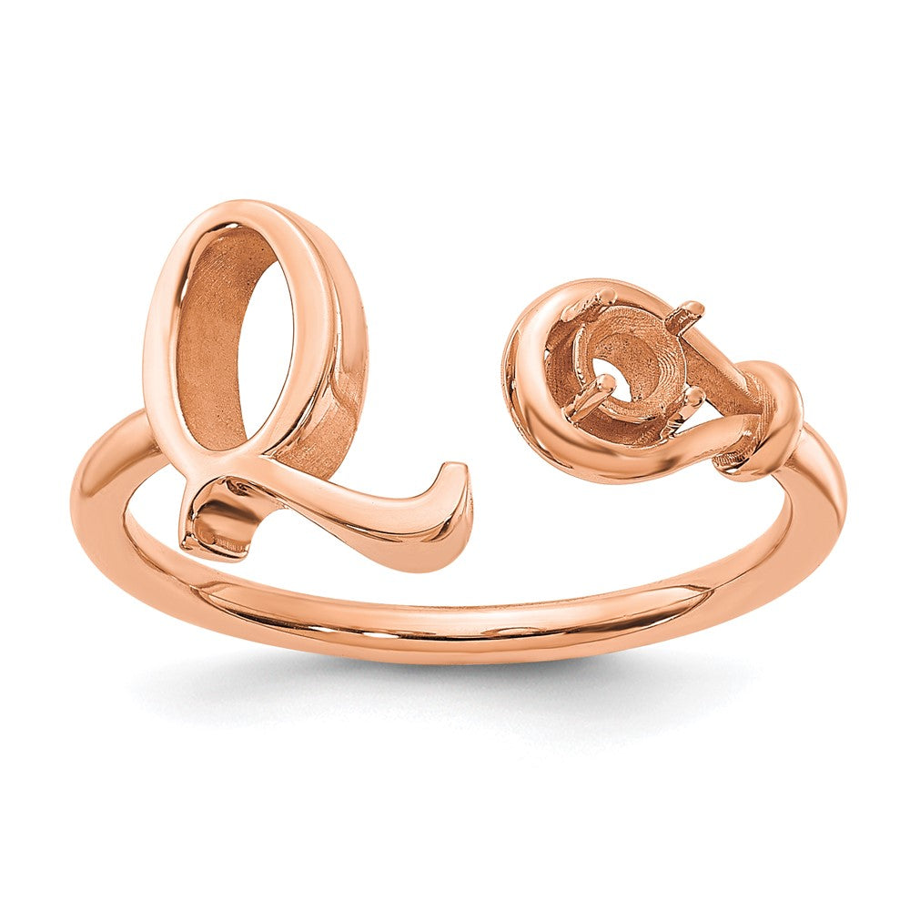 Sterling Silver/Rose-plated Letter Q with Birthstone Ring