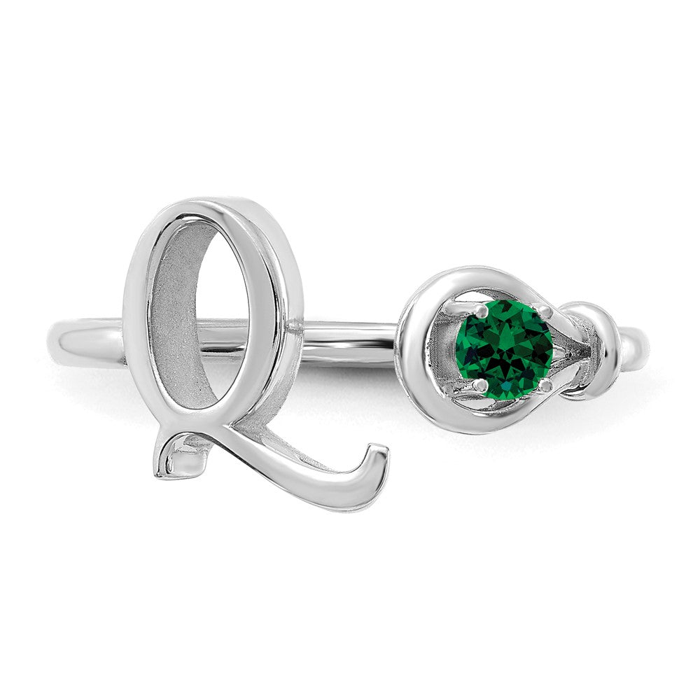 Sterling Silver/Rhodium-plated Letter Q with Birthstone Ring