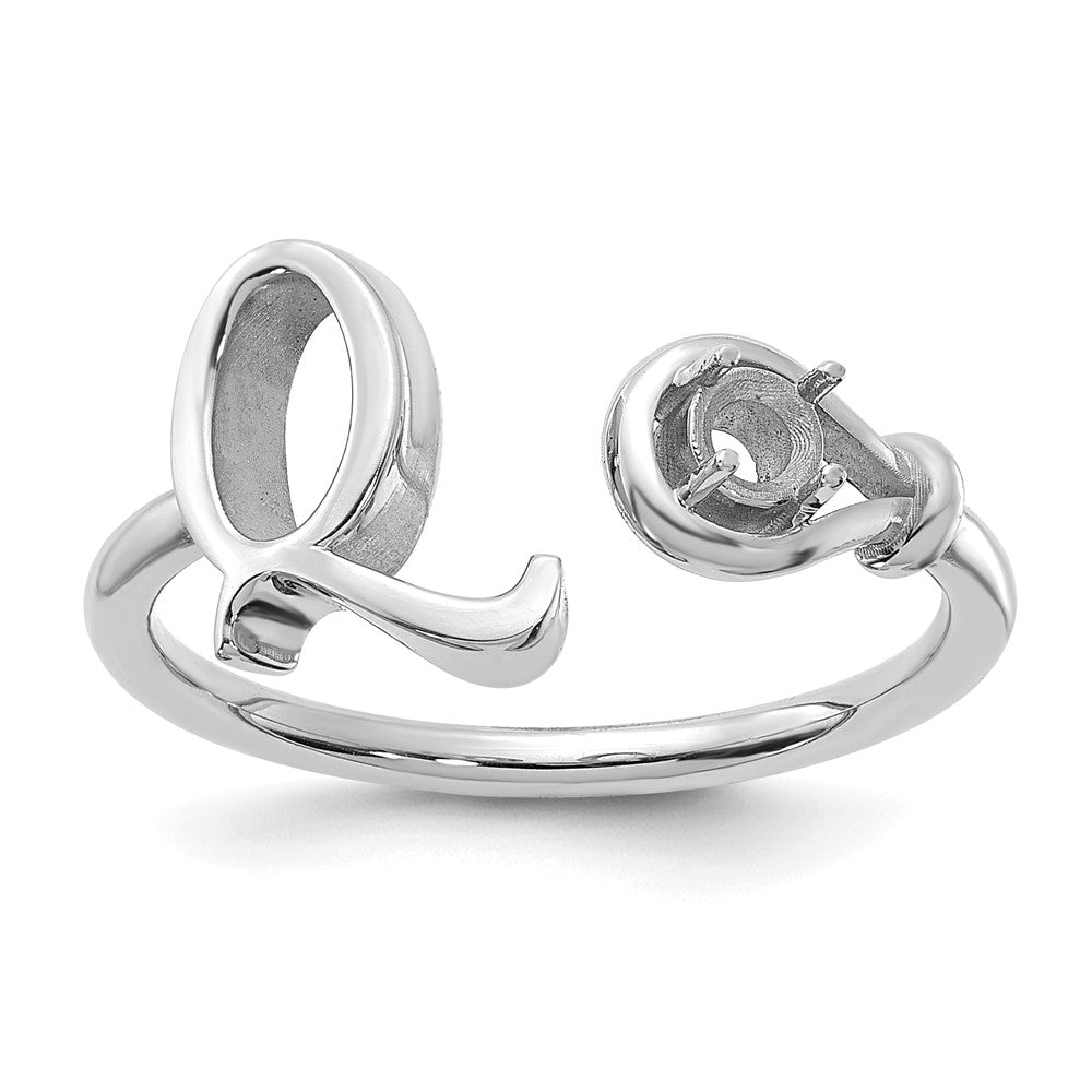 Sterling Silver/Rhodium-plated Letter Q with Birthstone Ring
