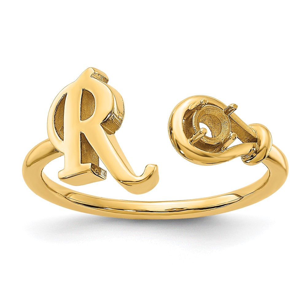 Sterling Silver/Gold-plated Letter R with Birthstone Ring
