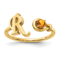 Sterling Silver/Gold-plated Letter R with Birthstone Ring