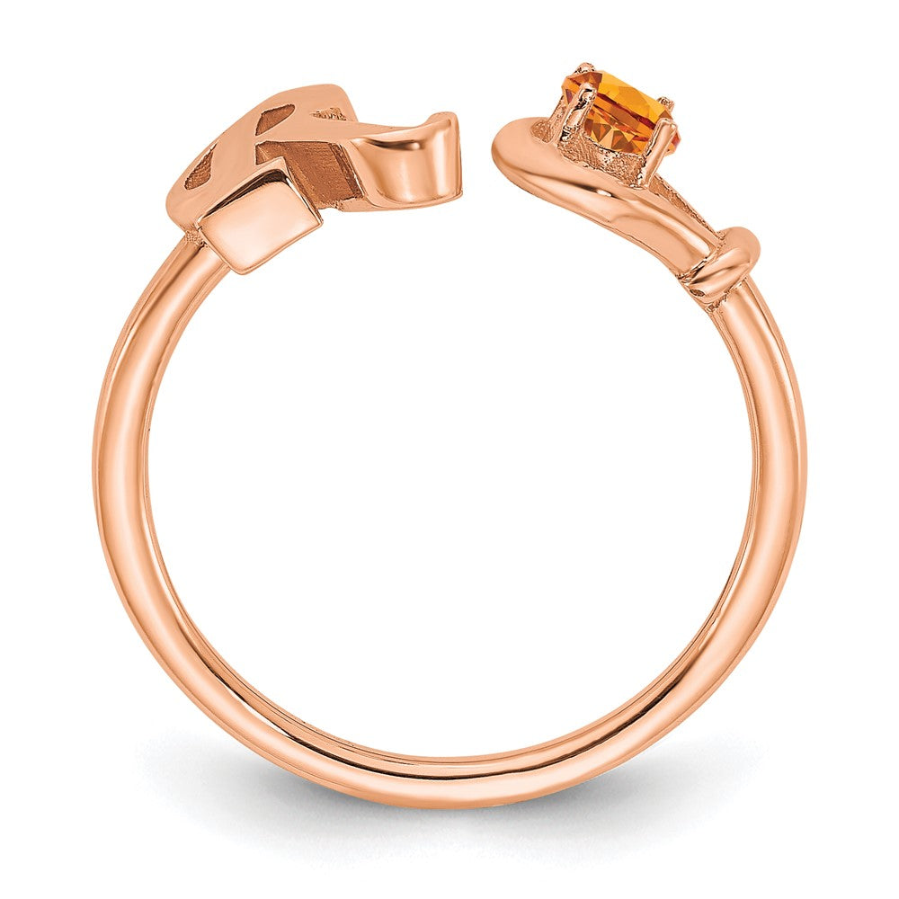 10K Rose Gold Letter R with Birthstone Ring