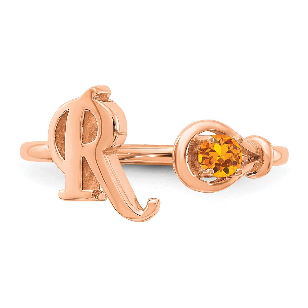 Sterling Silver/Rose-plated Letter R with Birthstone Ring