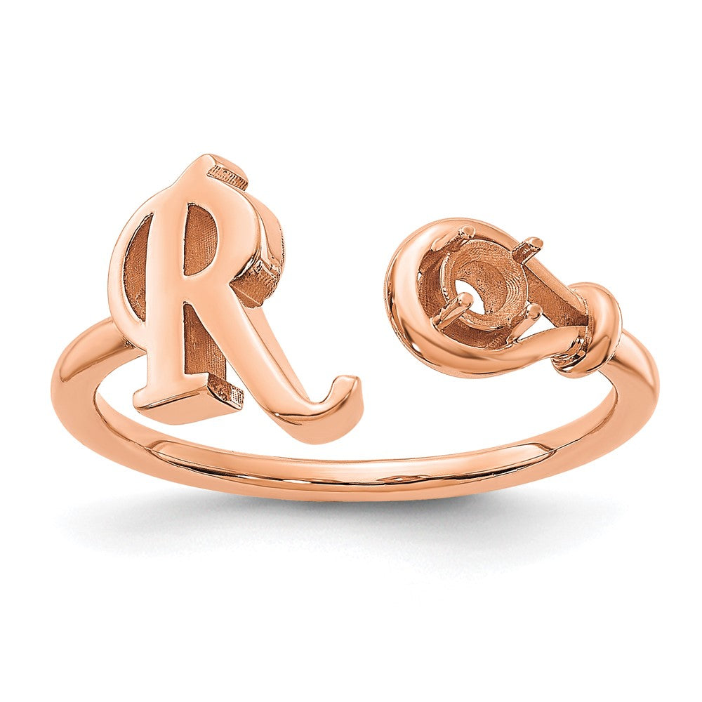 10K Rose Gold Letter R with Birthstone Ring