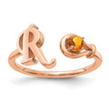 Sterling Silver/Rose-plated Letter R with Birthstone Ring