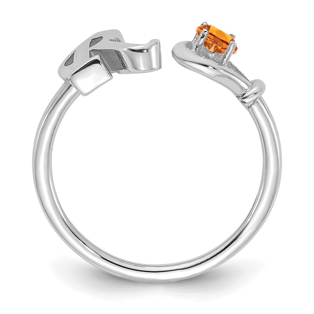 Sterling Silver/Rhodium-plated Letter R with Birthstone Ring