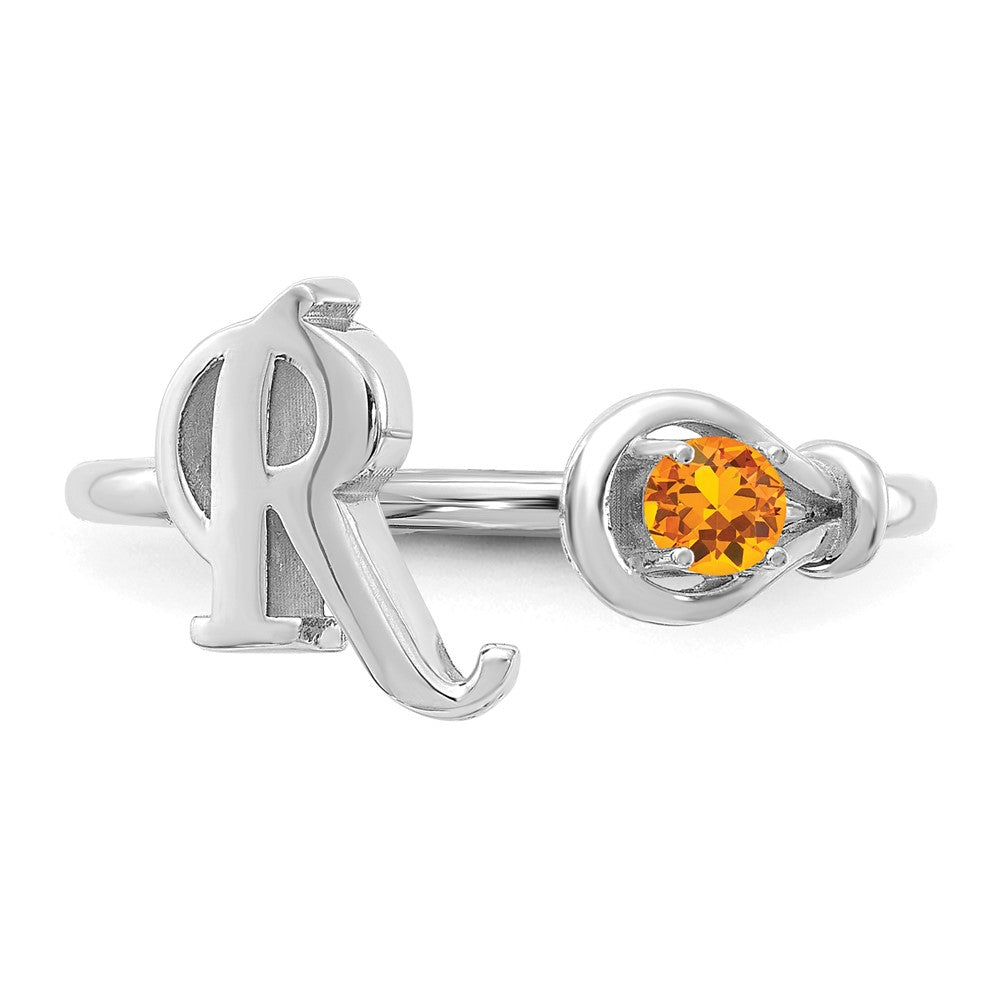 Sterling Silver/Rhodium-plated Letter R with Birthstone Ring