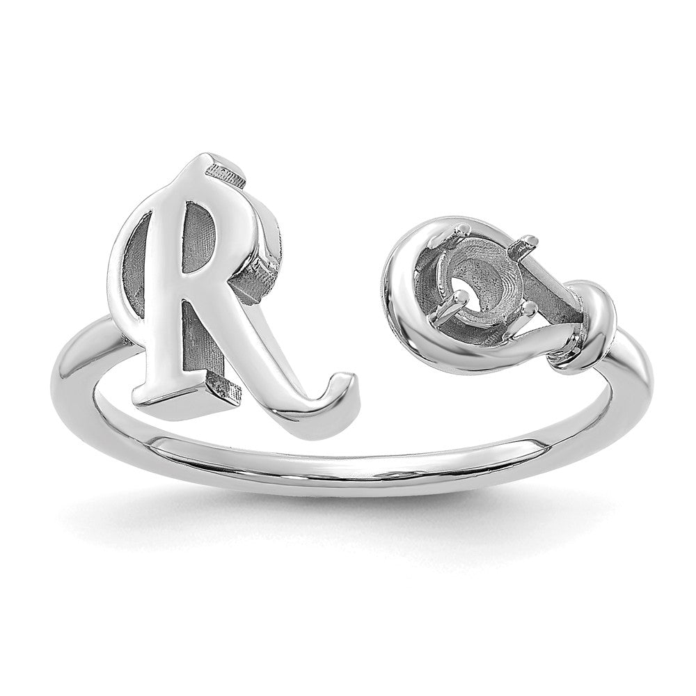 Sterling Silver/Rhodium-plated Letter R with Birthstone Ring