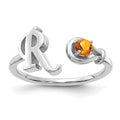 10KW Letter R with Birthstone Ring