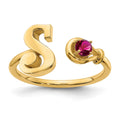 Sterling Silver/Gold-plated Letter S with Birthstone Ring
