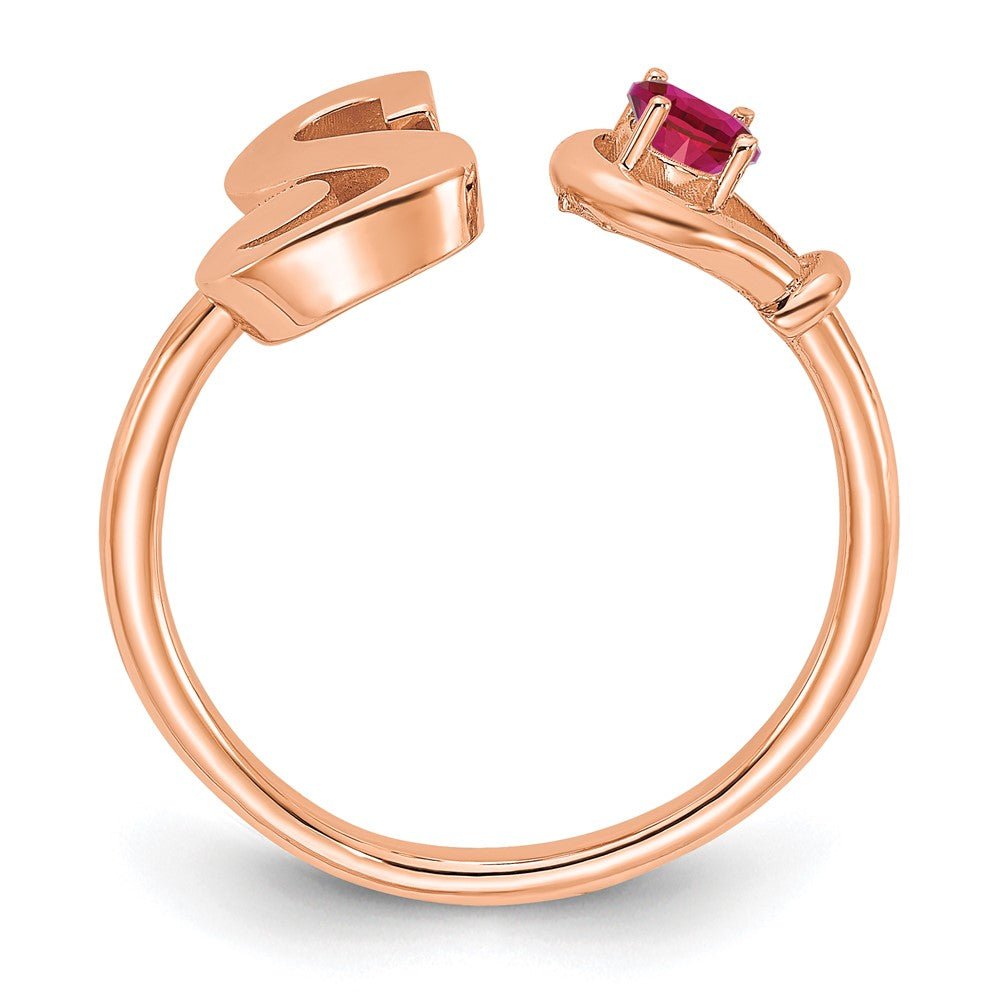 Sterling Silver/Rose-gold Letter S with Birthstone Ring