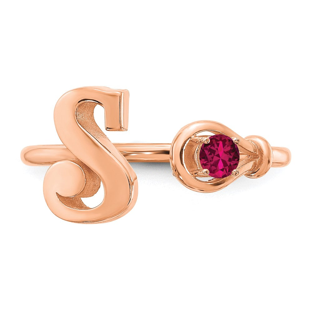 Sterling Silver/Rose-gold Letter S with Birthstone Ring