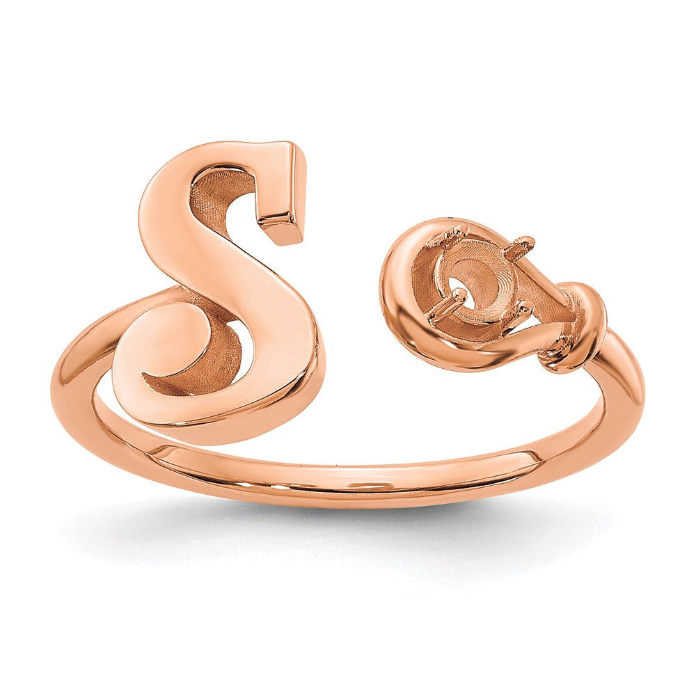 Sterling Silver/Rose-gold Letter S with Birthstone Ring