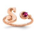 Sterling Silver/Rose-gold Letter S with Birthstone Ring