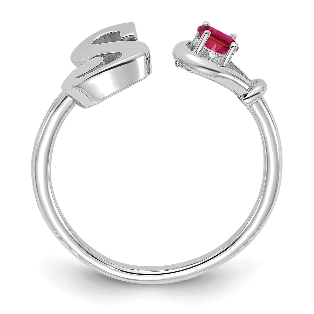 Sterling Silver/Rhodium-plated Letter S with Birthstone Ring