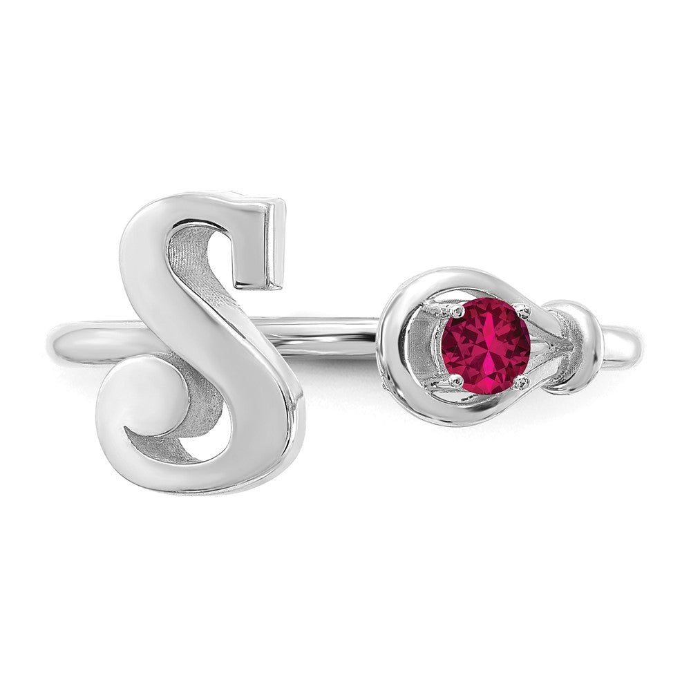 Sterling Silver/Rhodium-plated Letter S with Birthstone Ring