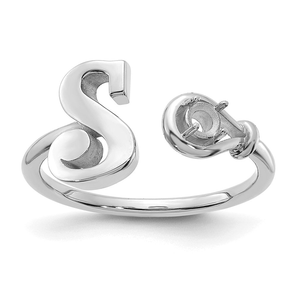 Sterling Silver/Rhodium-plated Letter S with Birthstone Ring