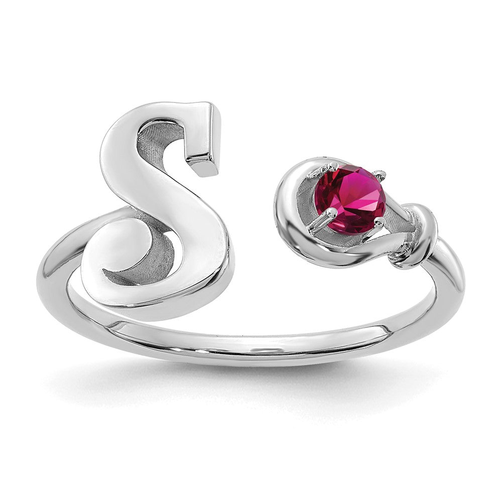 Sterling Silver/Rhodium-plated Letter S with Birthstone Ring
